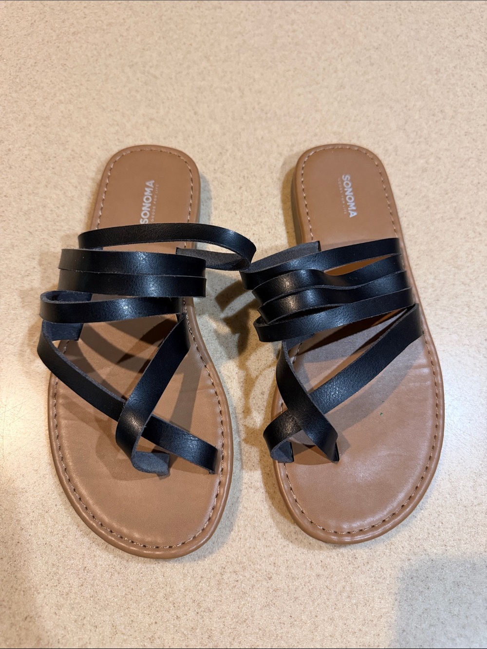 Sonoma Black Multi-Strap Leather Slide Sandals for Women